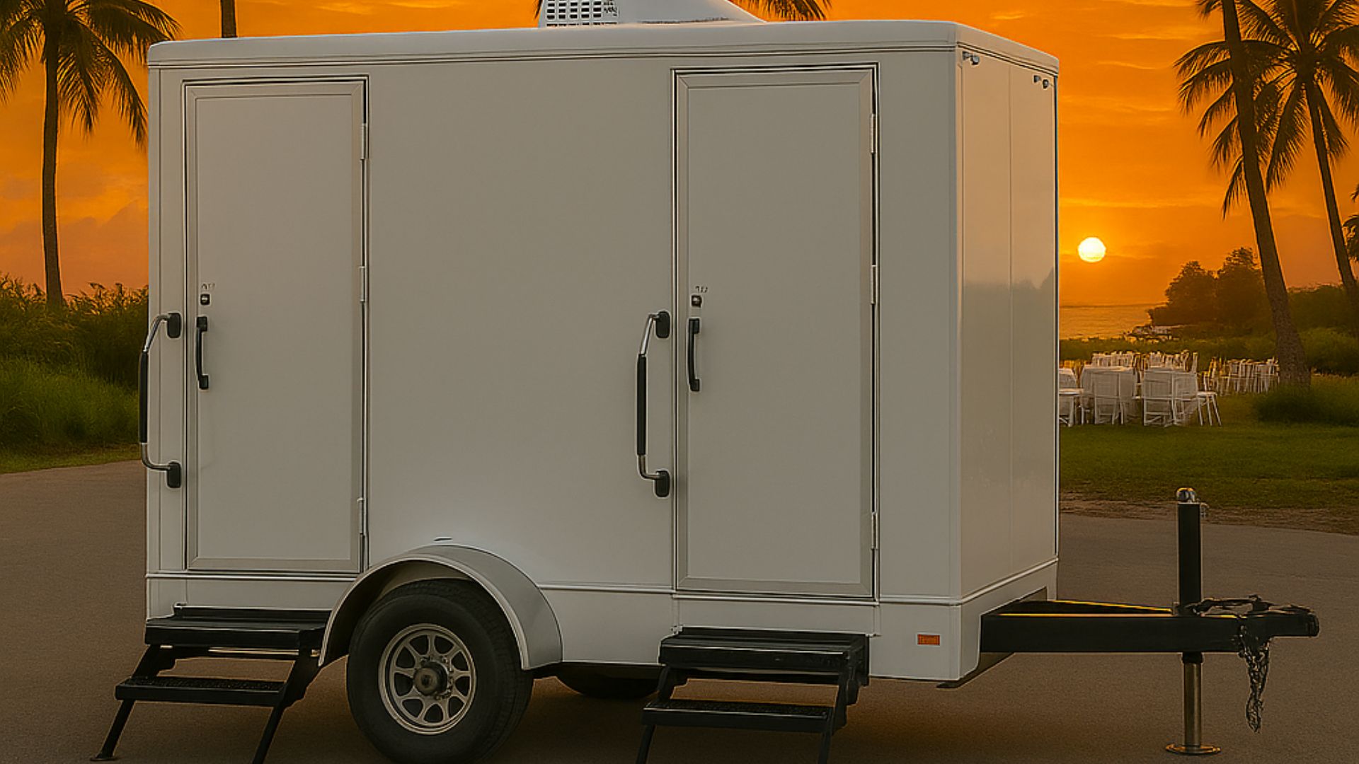 luxury restroom trailer at a wedding in Punta Gorda, florida